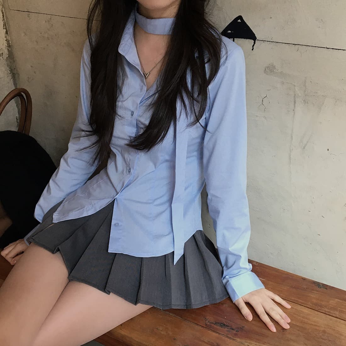 있음 선적 사이즈 업데이트 한국 chic 가을 신제품 프랑스식 행침 목 학원 스타일 슬림해 보이는 다용도 셔츠 이미지 5