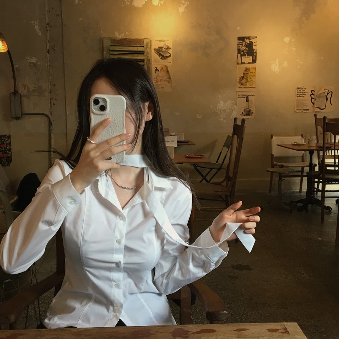 있음 선적 사이즈 업데이트 한국 chic 가을 신제품 프랑스식 행침 목 학원 스타일 슬림해 보이는 다용도 셔츠 상세 이미지 17