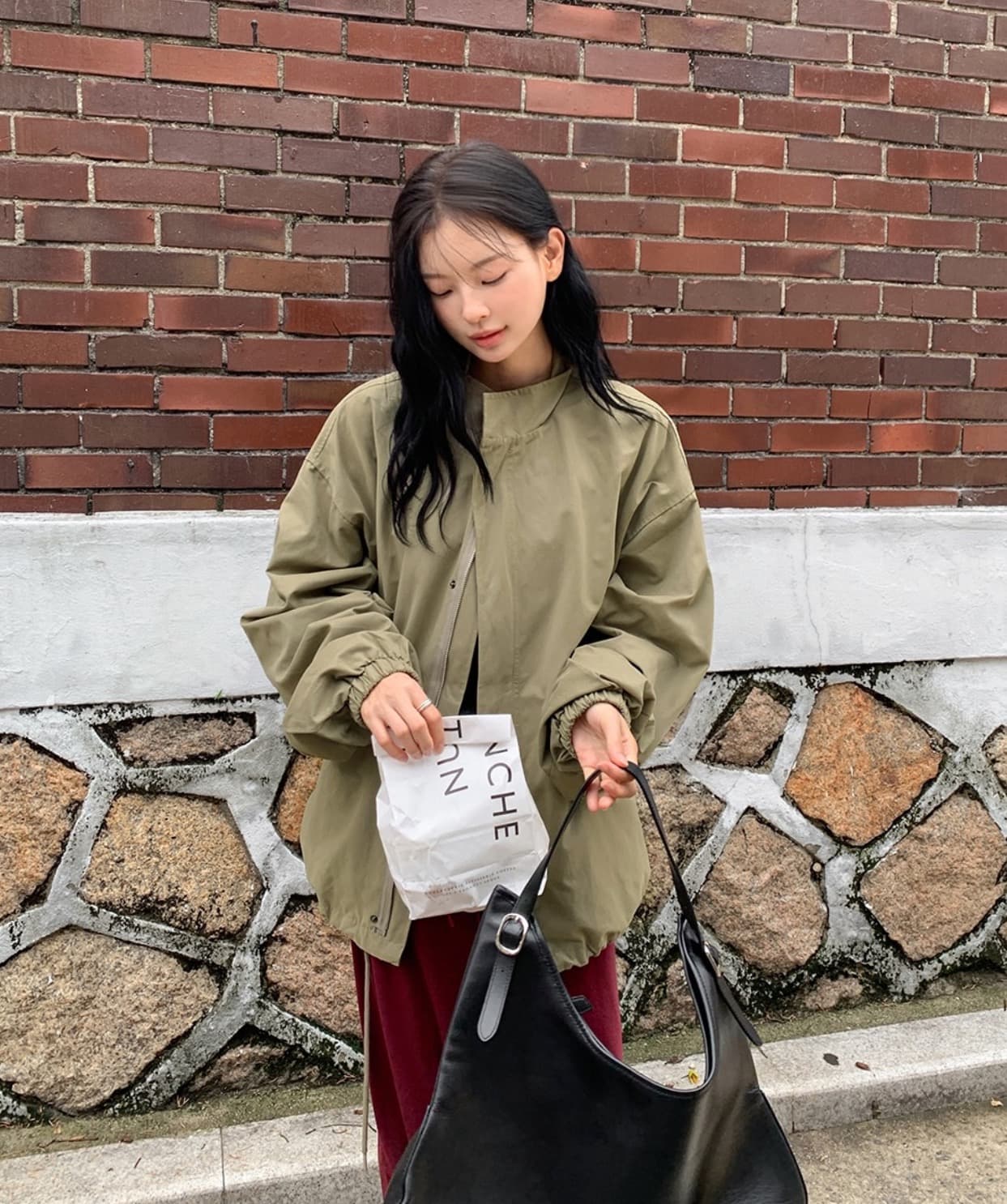 한국 chic 가을 겨울 새로운 레트로 스탠드 칼라 연령 감소 루즈핏 의류 펌프 로프 재킷 상세 이미지 1