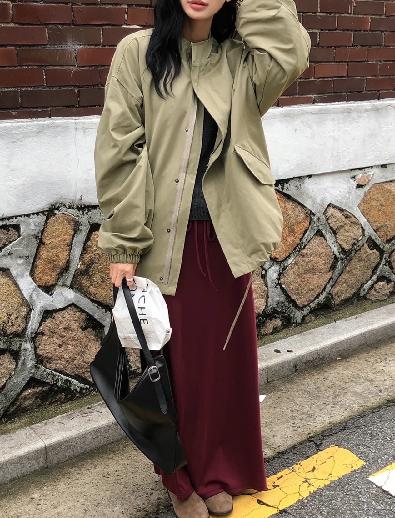 한국 chic 가을 겨울 새로운 레트로 스탠드 칼라 연령 감소 루즈핏 의류 펌프 로프 재킷 상세 이미지 2