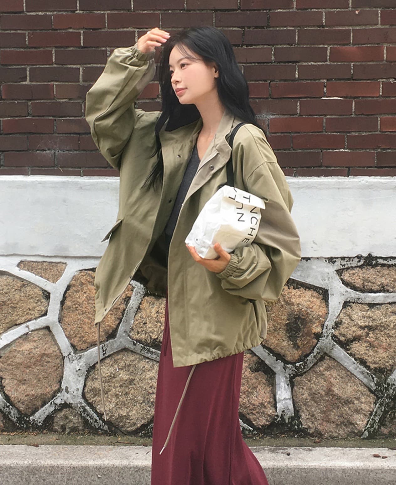 한국 chic 가을 겨울 새로운 레트로 스탠드 칼라 연령 감소 루즈핏 의류 펌프 로프 재킷 상세 이미지 5