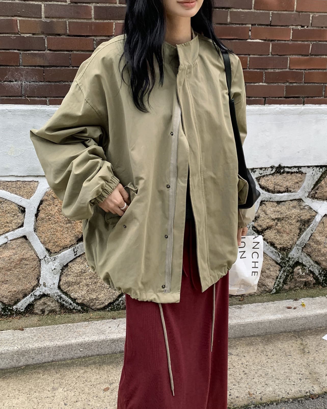한국 chic 가을 겨울 새로운 레트로 스탠드 칼라 연령 감소 루즈핏 의류 펌프 로프 재킷 상세 이미지 17