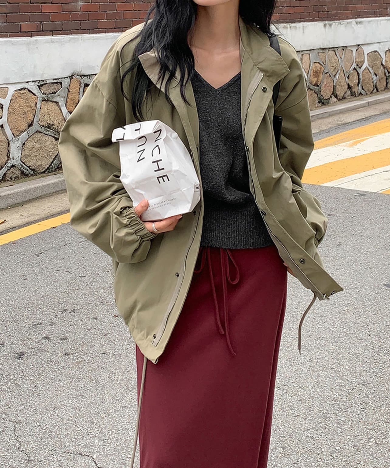 한국 chic 가을 겨울 새로운 레트로 스탠드 칼라 연령 감소 루즈핏 의류 펌프 로프 재킷 상세 이미지 21