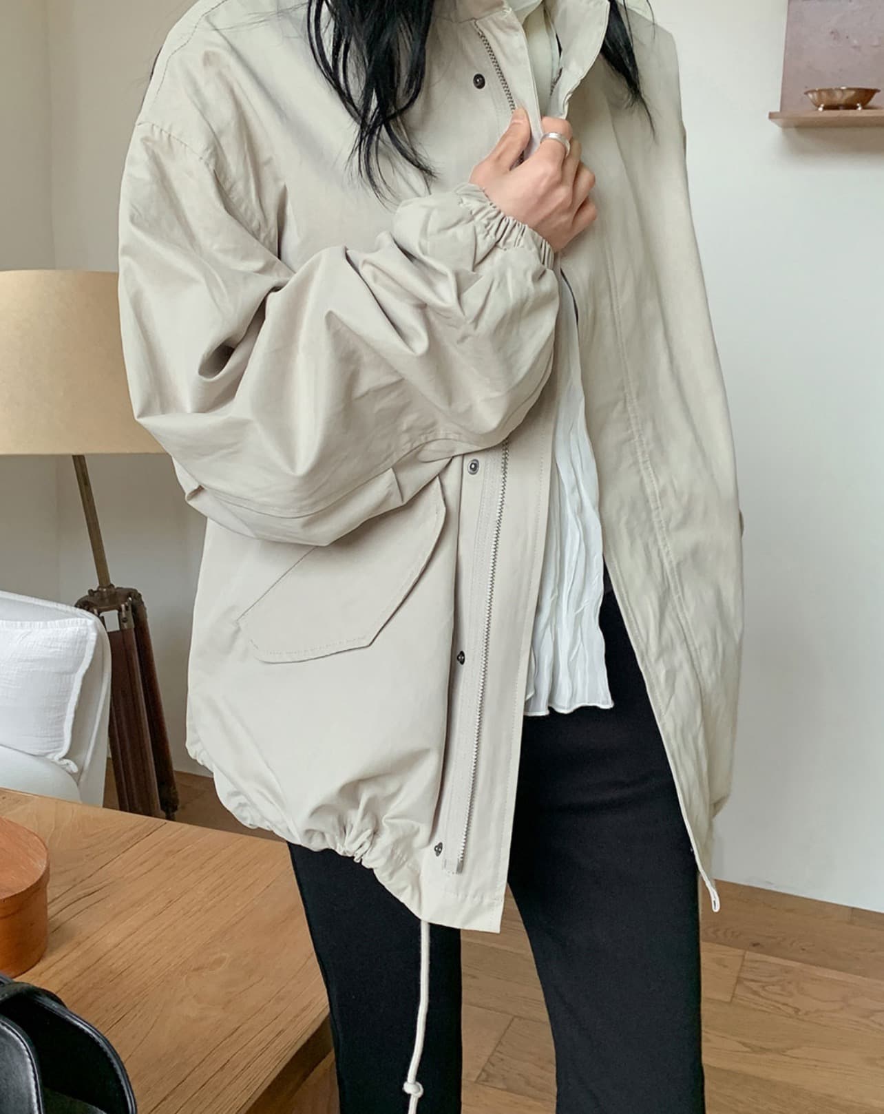 한국 chic 가을 겨울 새로운 레트로 스탠드 칼라 연령 감소 루즈핏 의류 펌프 로프 재킷 상세 이미지 41