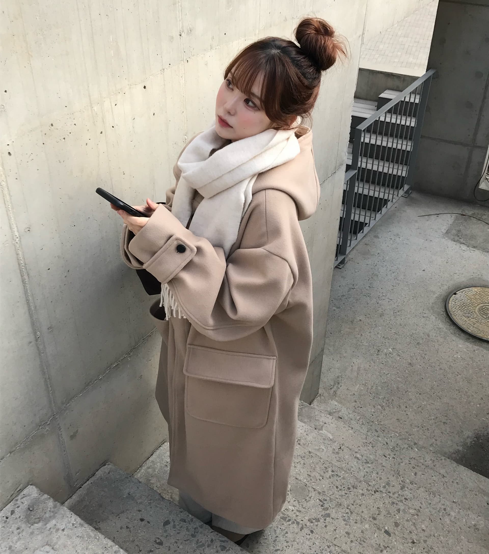 한국 chic 겨울 새로운 한 부서 학원 스타일 루즈핏 중간 길이 두꺼운 플러스 면 후드 자켓 이미지 4