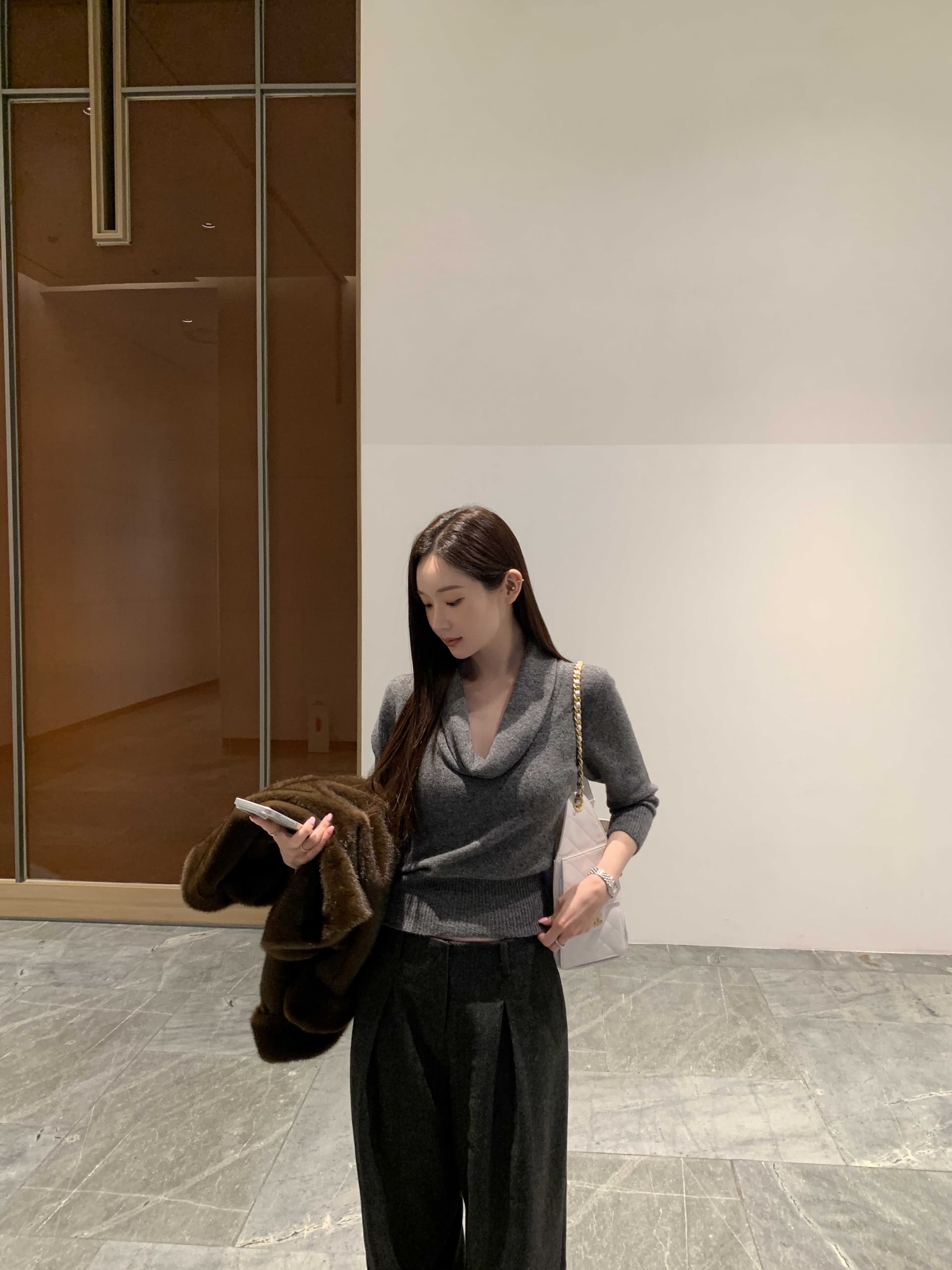 있음 선적 사이즈 업데이트 한국 chic 가을 새로운 품격 흔들다 칼라 다용도 긴팔 니트 스웨터 상세 이미지 7