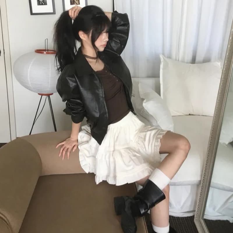 있음 선적 사이즈 업데이트 한국 chic 가을 새로운 광장 칼라 행침 목 몸매 가꾸기 슬림해 보이는 티셔츠 이미지 5