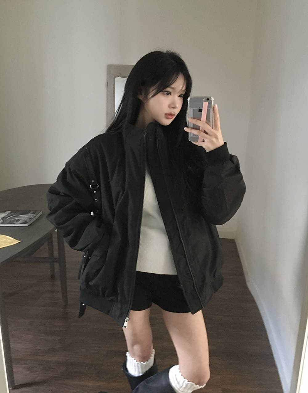 한국 chic 가을 겨울 새로운 스탠드 칼라 파일럿 소매 주름 플러스 면 재킷 야구 외투 상세 이미지 22