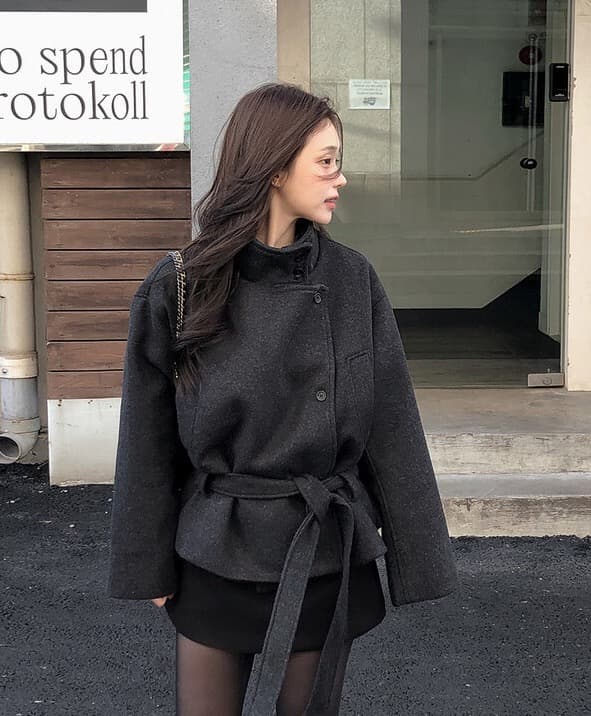 한국 chic 겨울 새로운 한 부서 고급 센스 레이스업 플러스 면 두꺼운 울 코트 상세 이미지 6