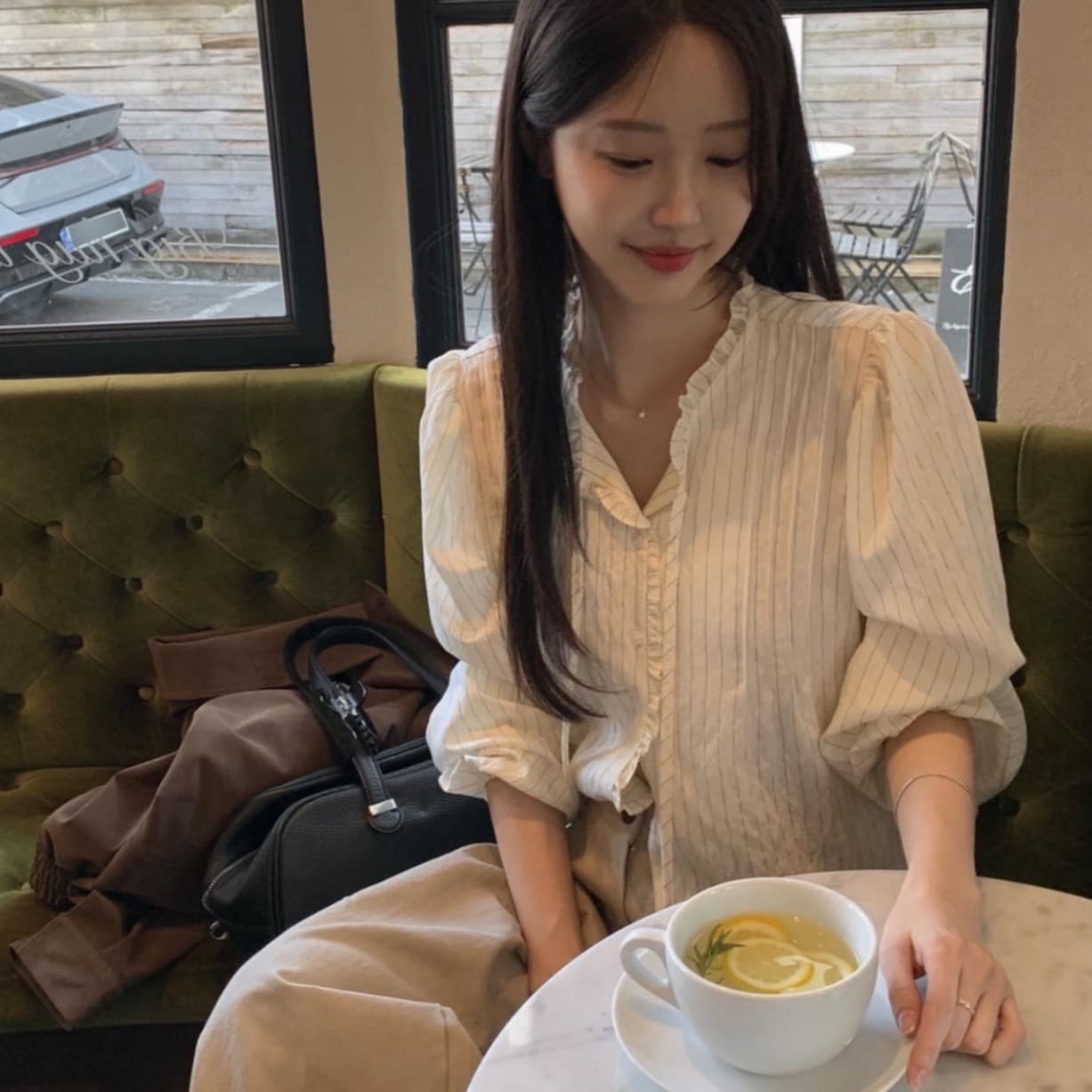 있음 선적 사이즈 업데이트 한국 chic 가을 새로운 수직 기사 목이버섯 달콤함 품격 셔츠 이미지 5