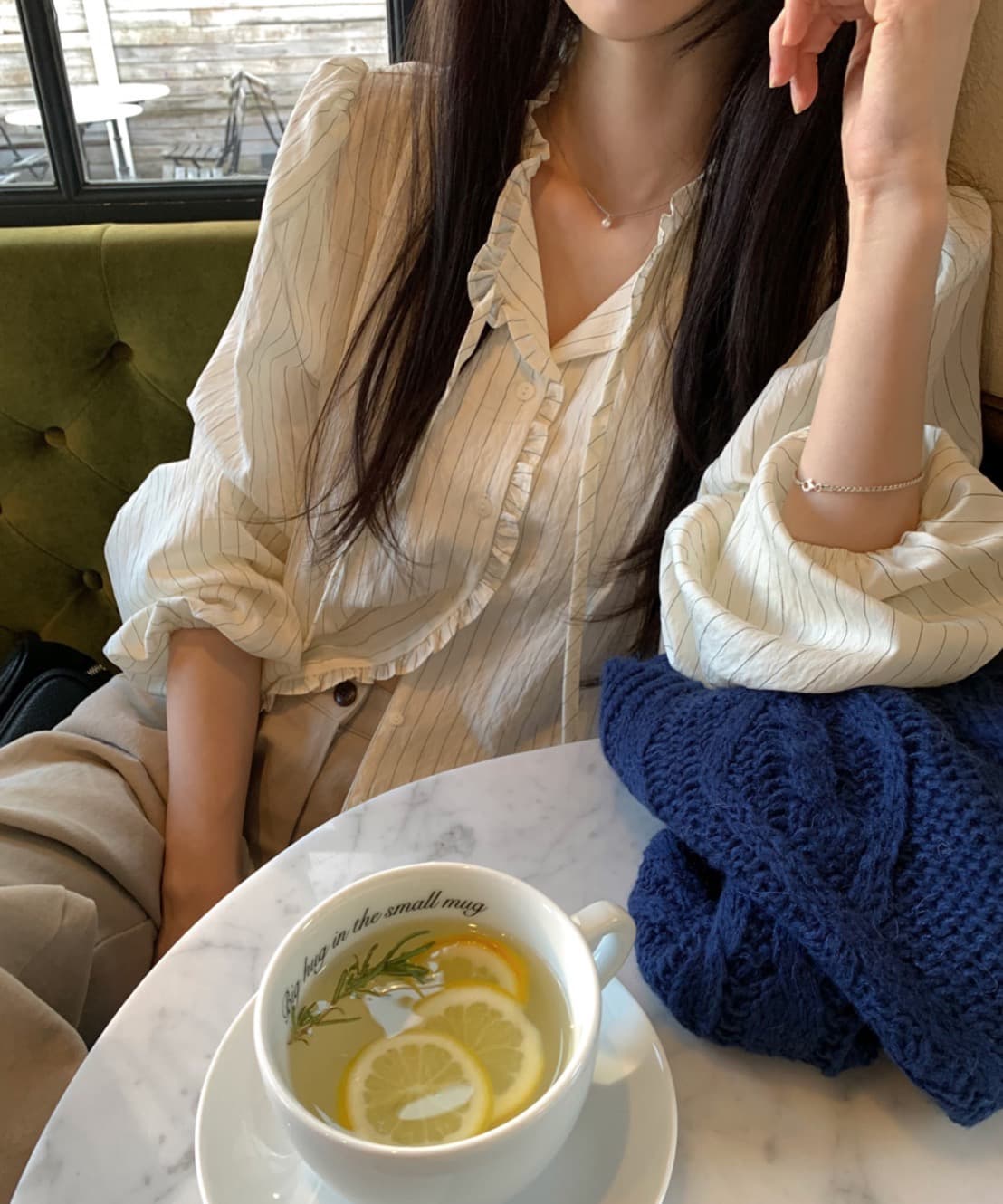 있음 선적 사이즈 업데이트 한국 chic 가을 새로운 수직 기사 목이버섯 달콤함 품격 셔츠 상세 이미지 4
