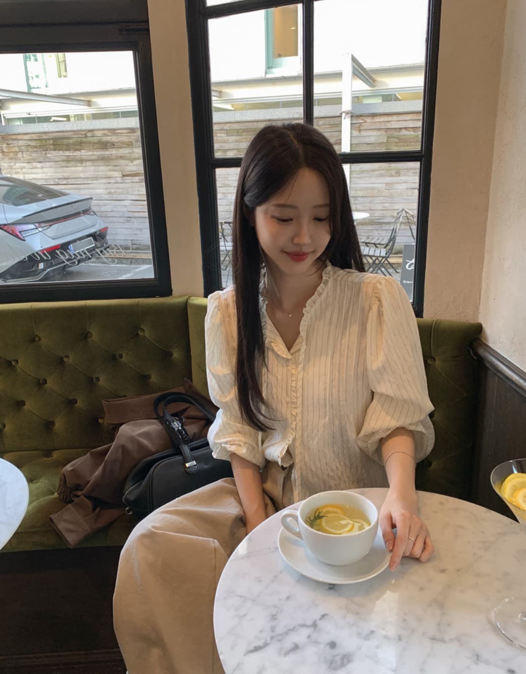 있음 선적 사이즈 업데이트 한국 chic 가을 새로운 수직 기사 목이버섯 달콤함 품격 셔츠 상세 이미지 9