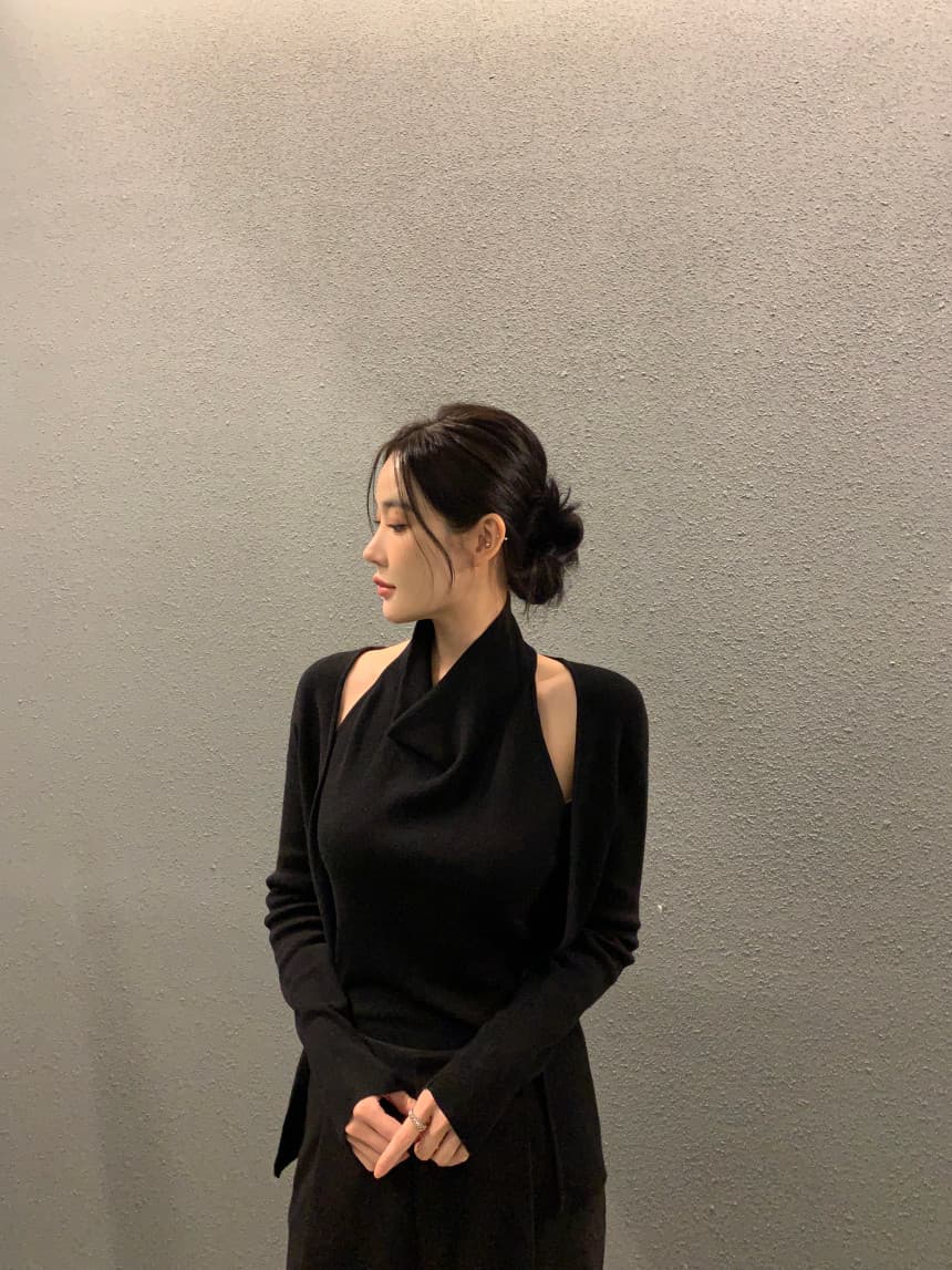 있음 선적 사이즈 업데이트 한국 chic 가을 새로운 디자인 센스 패치워크 페이크 레이어드 니트 스웨터 상세 이미지 2