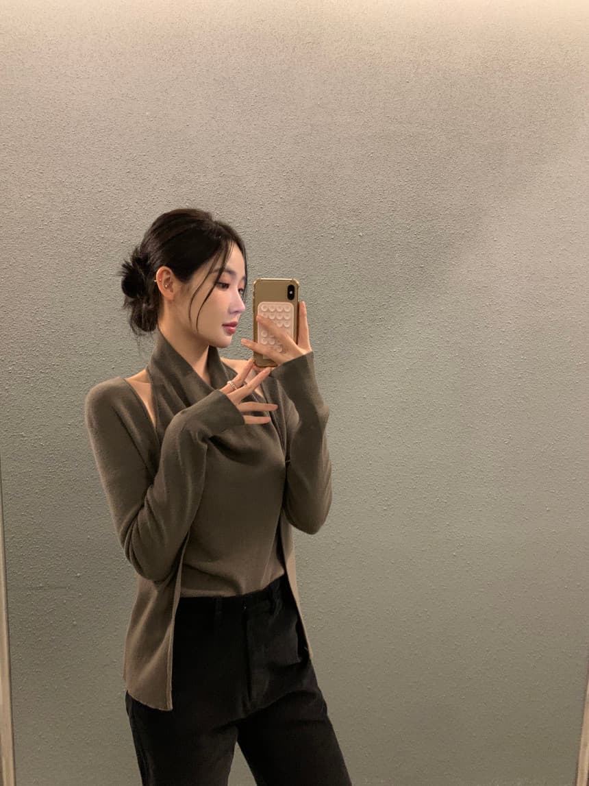 있음 선적 사이즈 업데이트 한국 chic 가을 새로운 디자인 센스 패치워크 페이크 레이어드 니트 스웨터 상세 이미지 10