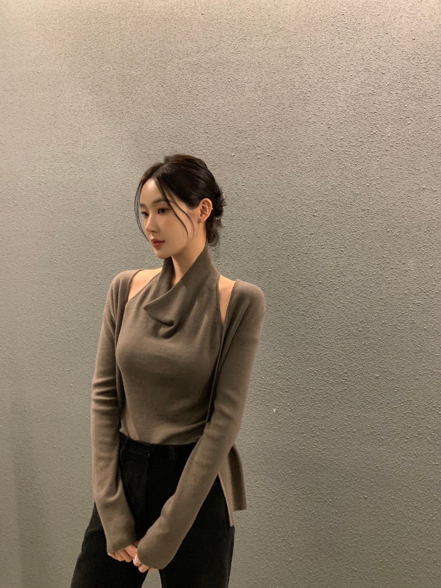 있음 선적 사이즈 업데이트 한국 chic 가을 새로운 디자인 센스 패치워크 페이크 레이어드 니트 스웨터 상세 이미지 17