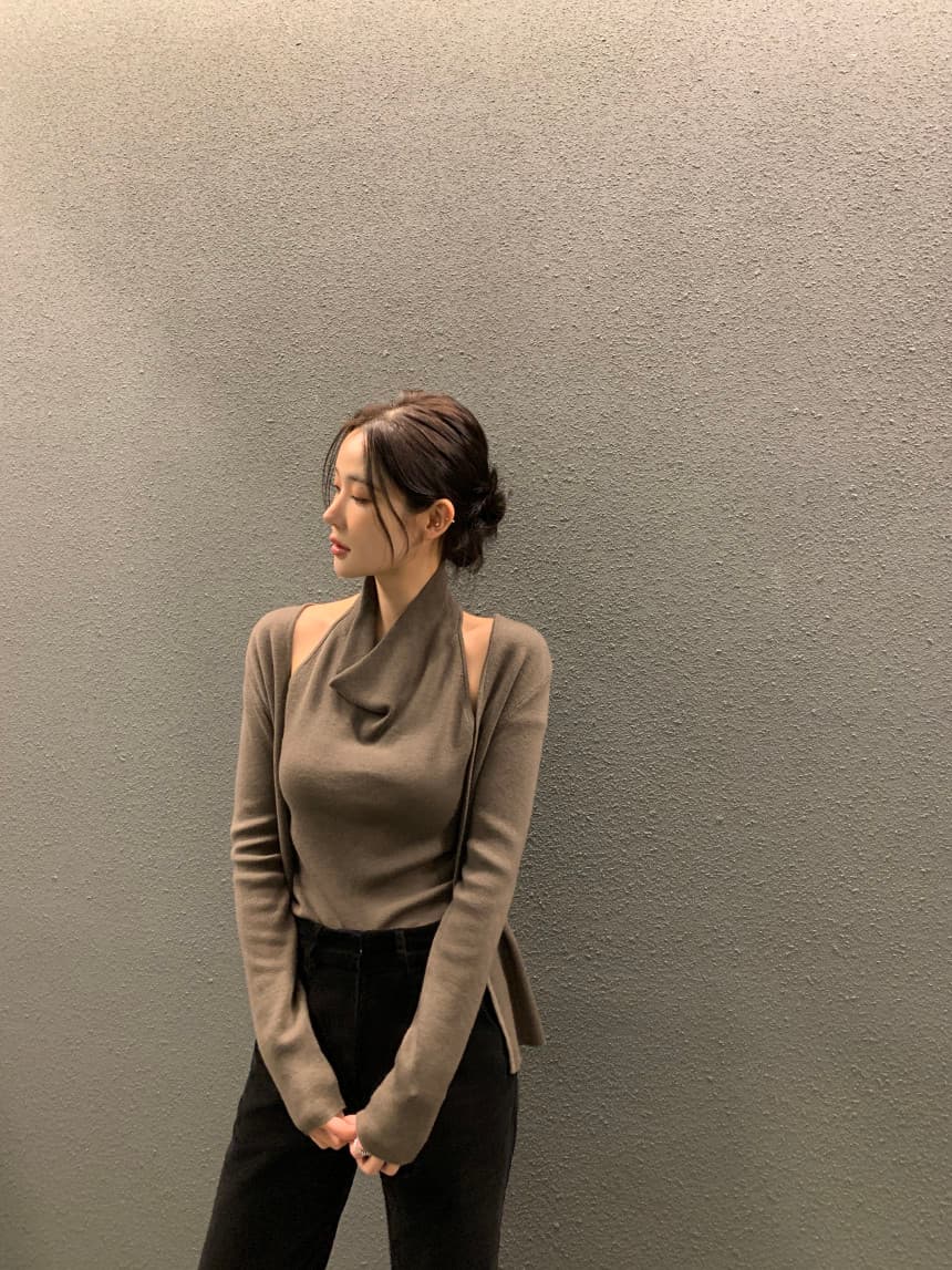 있음 선적 사이즈 업데이트 한국 chic 가을 새로운 디자인 센스 패치워크 페이크 레이어드 니트 스웨터 상세 이미지 18