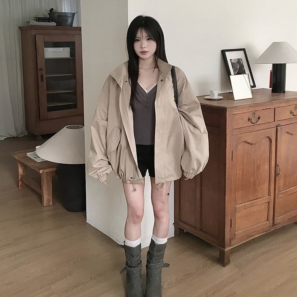 한국 chic 가을 겨울 새로운 한 부서 스탠드 칼라 밑단 펌프 로프 쇼트 스타일 재킷 재킷 이미지 5