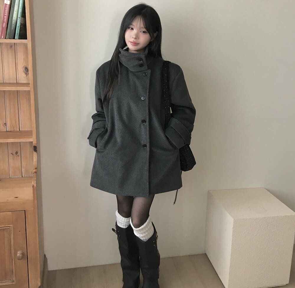 한국 chic 겨울 새로운 고급 센스 스탠드 칼라 플러스 면 두꺼운 모직 외투 상세 이미지 1