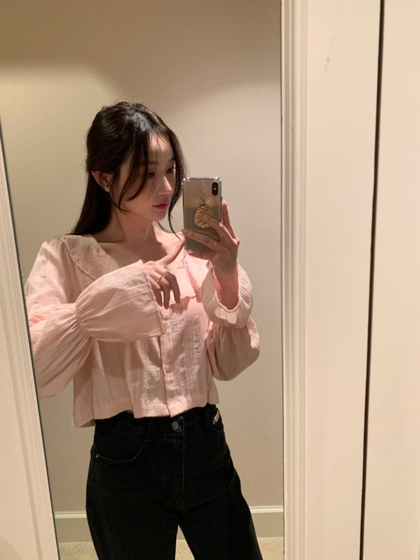 있음 선적 사이즈 업데이트 한국 chic 가을 겨울 새로운 광장 칼라 프릴 나팔 소매 쇼트 스타일 셔츠 상세 이미지 22