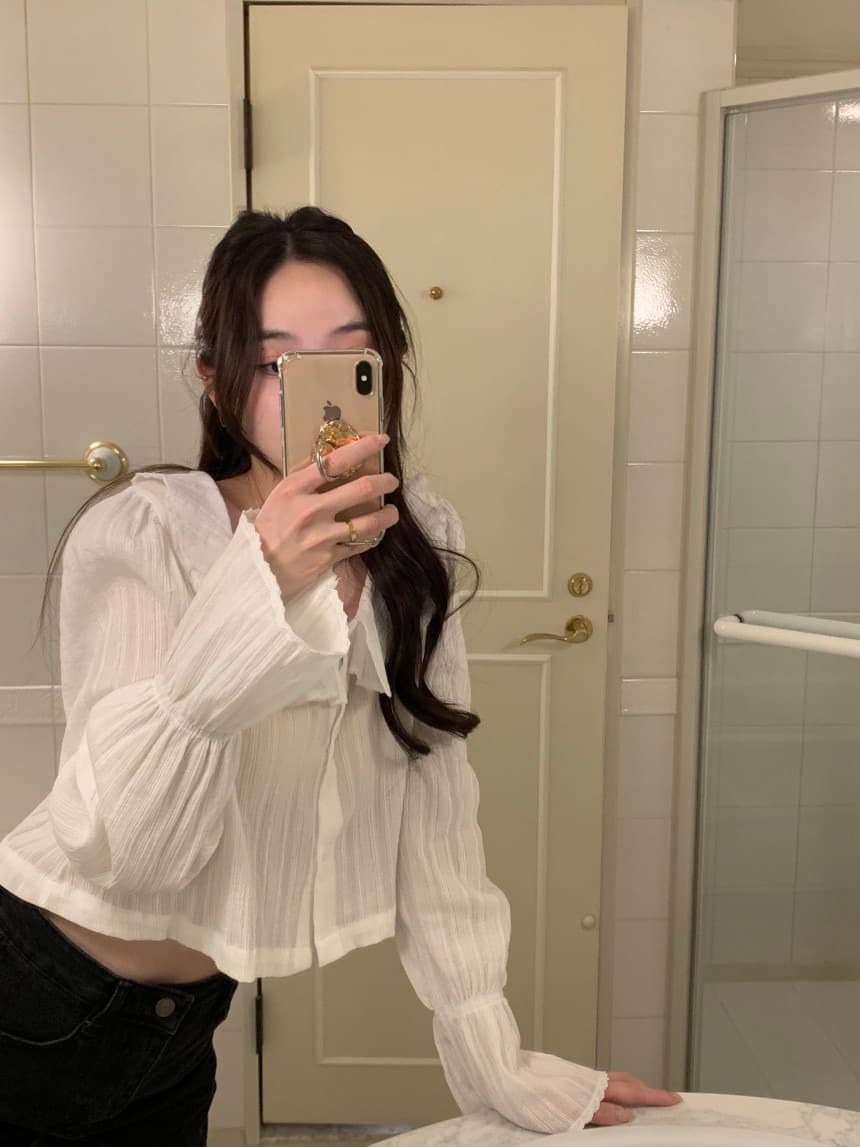 있음 선적 사이즈 업데이트 한국 chic 가을 겨울 새로운 광장 칼라 프릴 나팔 소매 쇼트 스타일 셔츠 상세 이미지 26