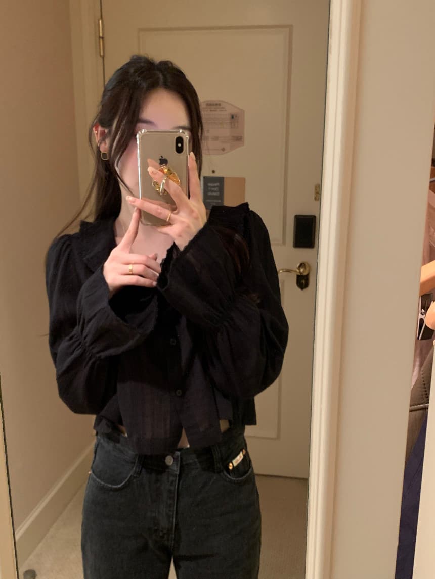 있음 선적 사이즈 업데이트 한국 chic 가을 겨울 새로운 광장 칼라 프릴 나팔 소매 쇼트 스타일 셔츠 상세 이미지 37