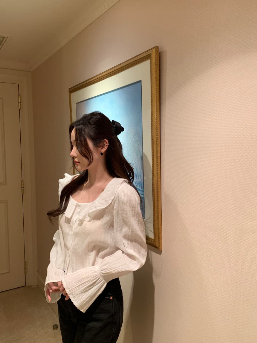 있음 선적 사이즈 업데이트 한국 chic 가을 겨울 새로운 광장 칼라 프릴 나팔 소매 쇼트 스타일 셔츠 상세 이미지 42