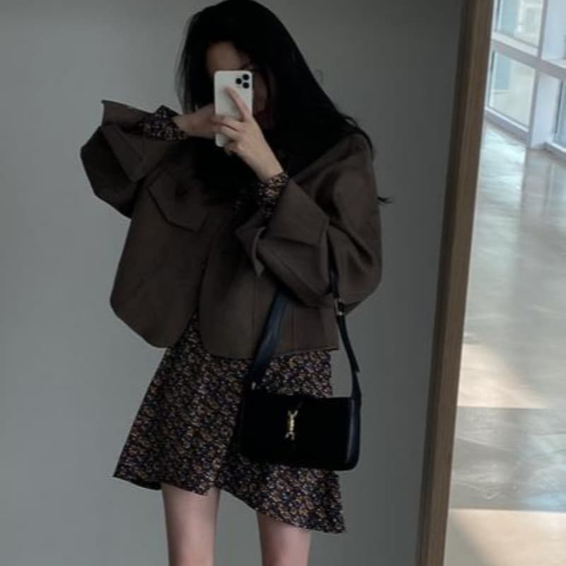 있음 선적 사이즈 업데이트 겨울 레트로 미니멀리즘 V넥 롤 슬리브 모직 여성 코트 루즈핏 쇼트 스타일 연령 감소 오픈 가디건 이미지 5