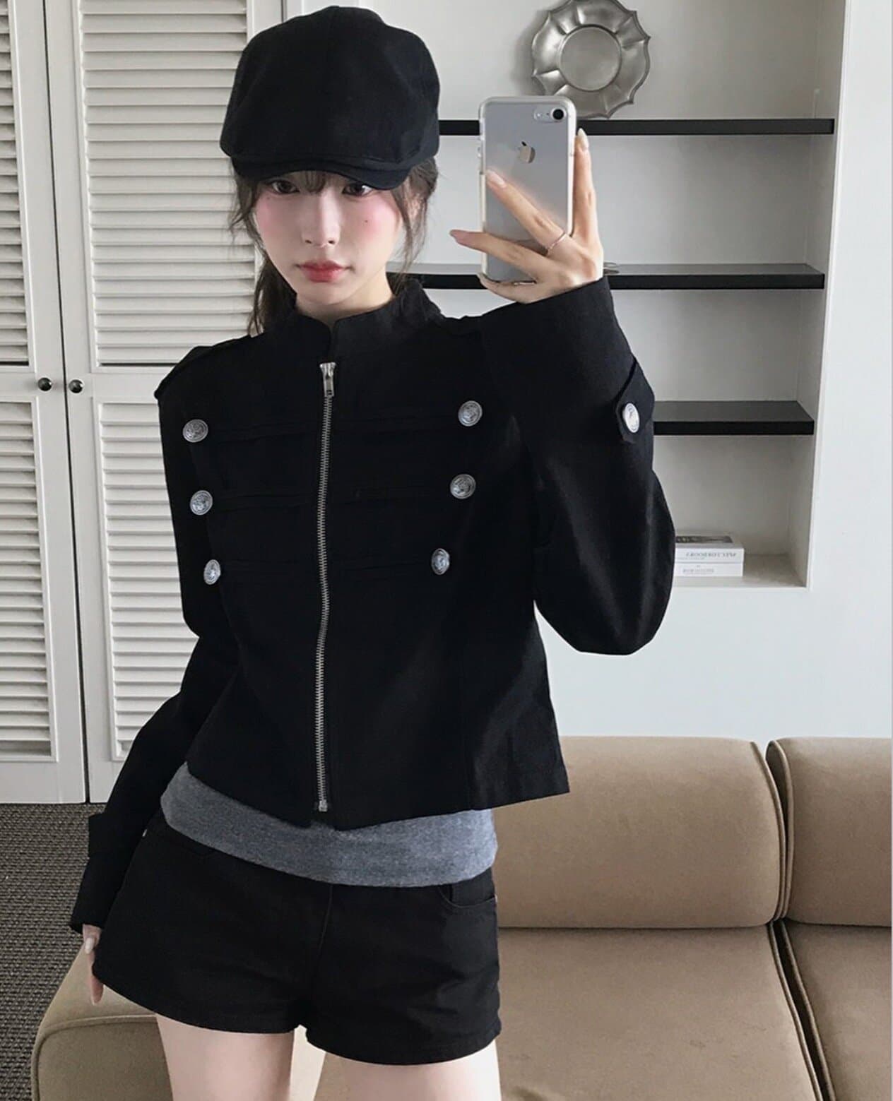 한국 chic 가을 겨울 새로운 레트로 스탠드 칼라 단추 지퍼 짧은 외투