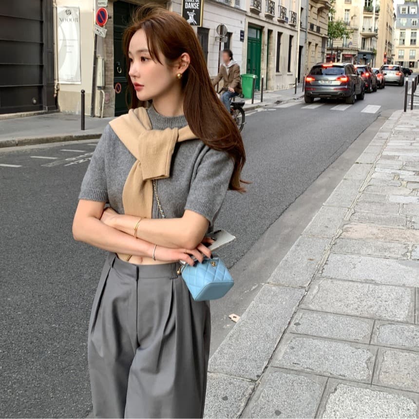 있음 선적 사이즈 업데이트 한국 chic 가을 반하이넥 풀오버 반팔 스웨터 여자 슬림해 보이는 니트 스웨터 이미지 5