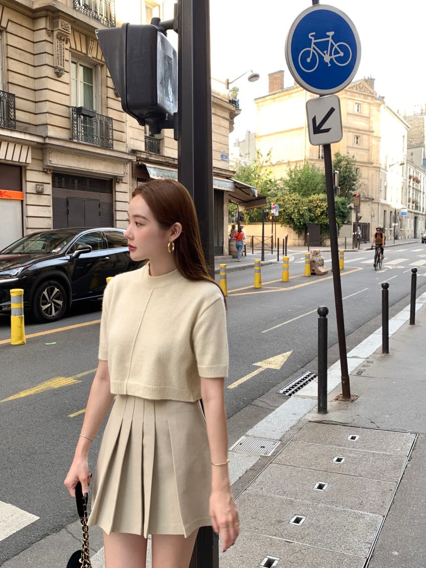 있음 선적 사이즈 업데이트 한국 chic 가을 반하이넥 풀오버 반팔 스웨터 여자 슬림해 보이는 니트 스웨터 상세 이미지 47