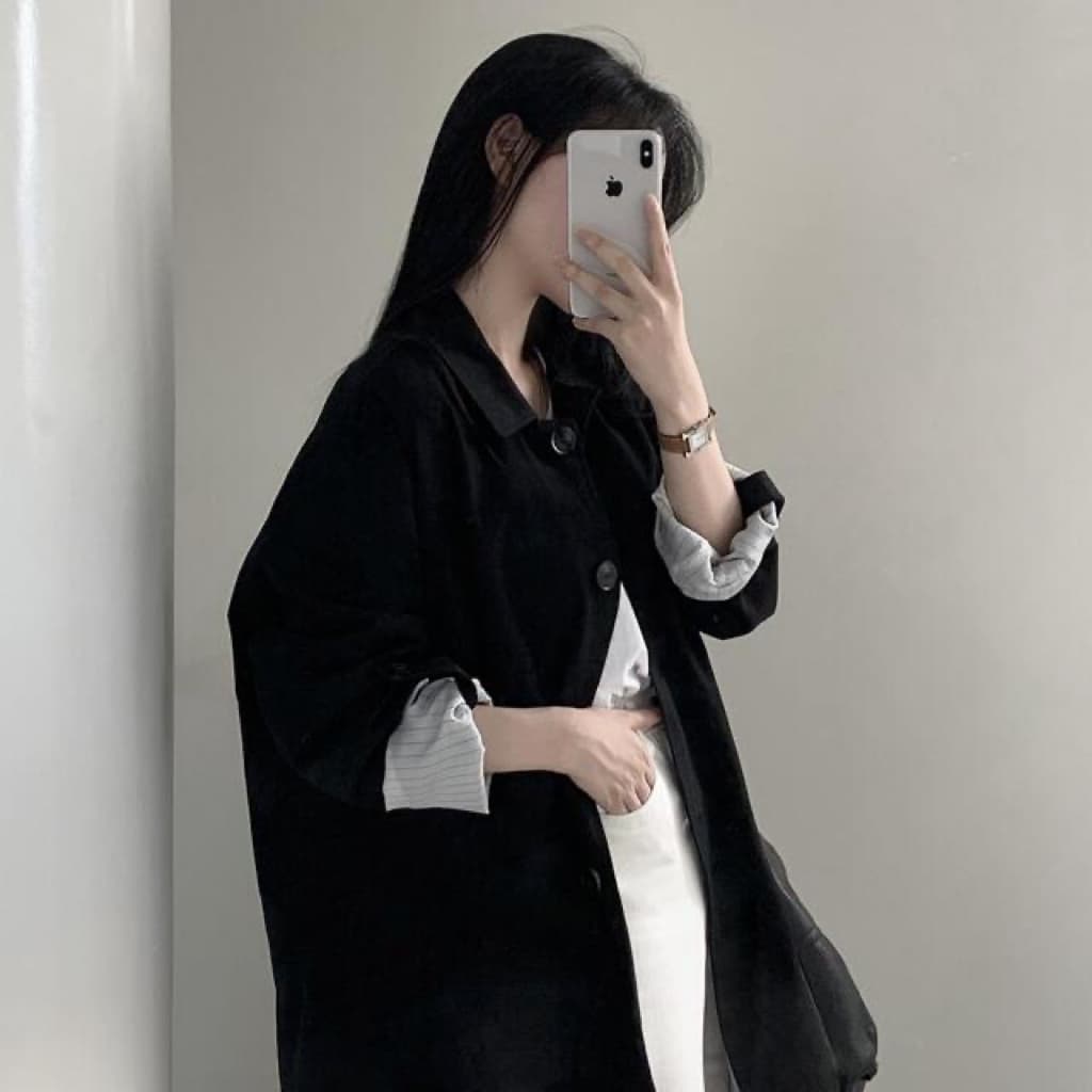 있음 선적 사이즈 업데이트 한국 chic 가을 겨울 한 부서 싱글 줄 버튼 롱 코트 바람막이 루즈핏 캐주얼 재킷 상세 이미지 29