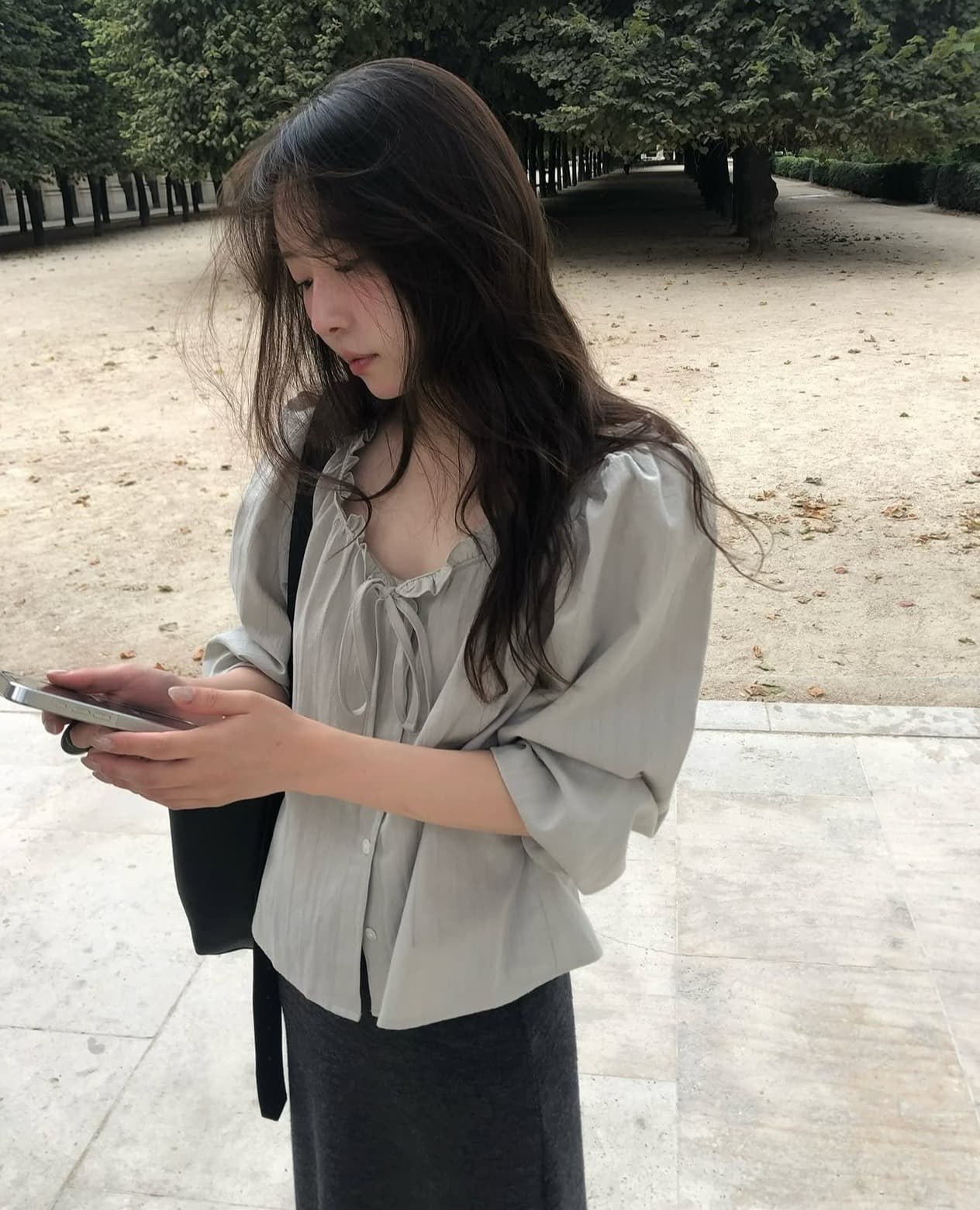 한국 chic 가을 새로운 한 부서 박하 사탕 대 u 칼라 펌프 로프 칼라 셔츠 상세 이미지 3