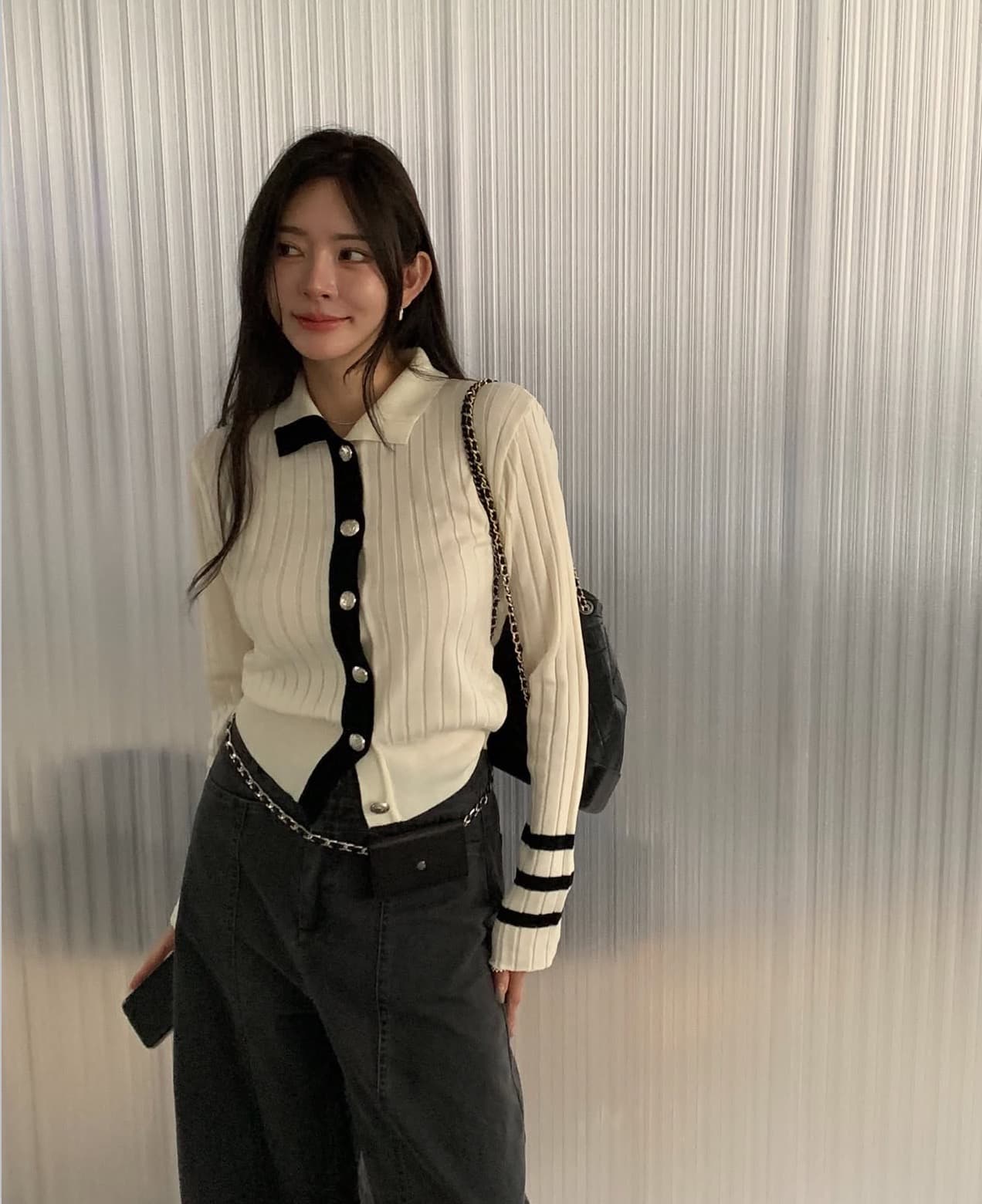 한국 chic 가을 겨울 새로운 한 부서 작은 대중 폴로 칼라 패치워크 색상 슬림해 보이는 니트 스웨터 상세 이미지 3