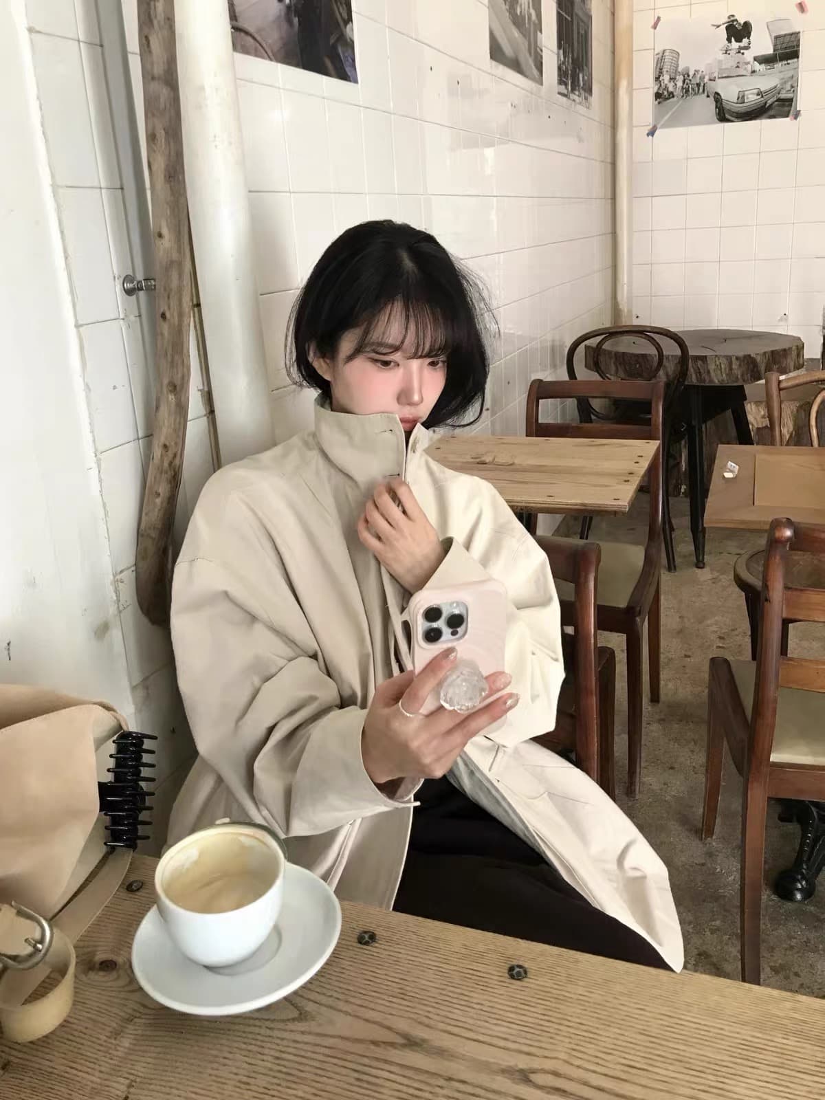 한국 chic 가을 겨울 새로운 한 부서 프로필 모양 스탠드 칼라 워크웨어 재킷 상세 이미지 8