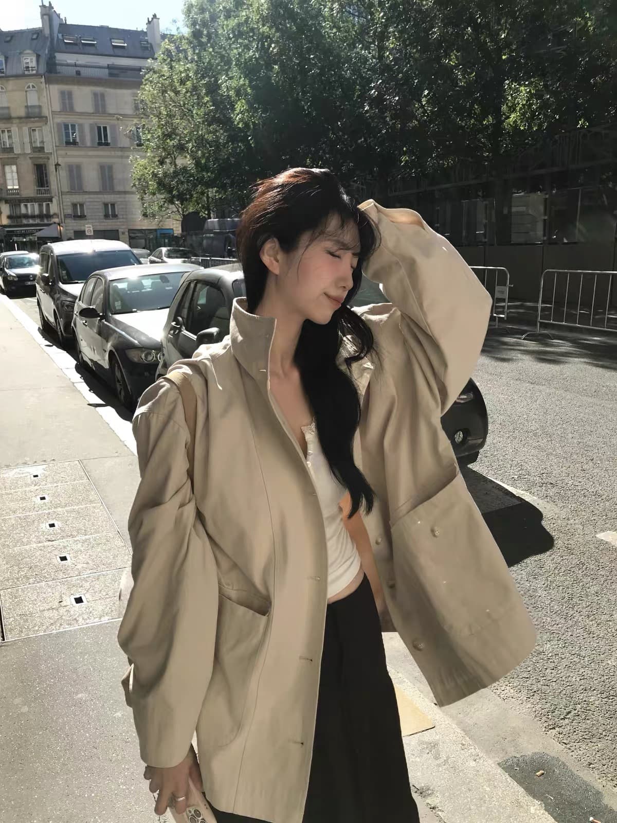 한국 chic 가을 겨울 새로운 한 부서 프로필 모양 스탠드 칼라 워크웨어 재킷 상세 이미지 9