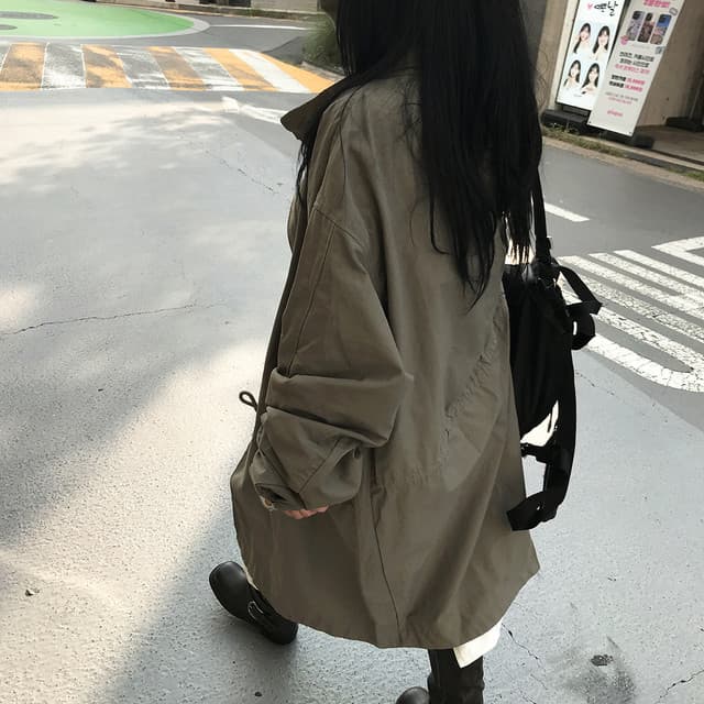 한국 chic 가을 겨울 새로운 한 부서 펌프 로프 슬림해 보이는 루즈핏 롱 코트 워크웨어 재킷 상세 이미지 16