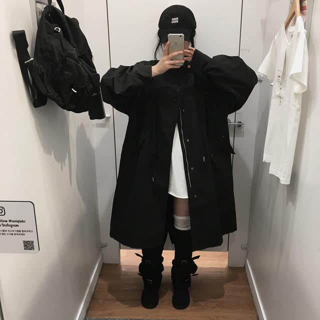 한국 chic 가을 겨울 새로운 한 부서 펌프 로프 슬림해 보이는 루즈핏 롱 코트 워크웨어 재킷 상세 이미지 24