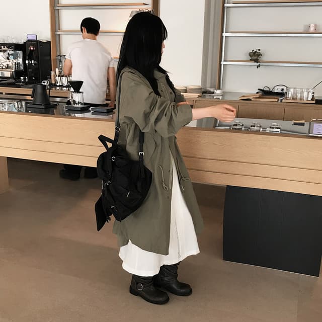 한국 chic 가을 겨울 새로운 한 부서 펌프 로프 슬림해 보이는 루즈핏 롱 코트 워크웨어 재킷 상세 이미지 35
