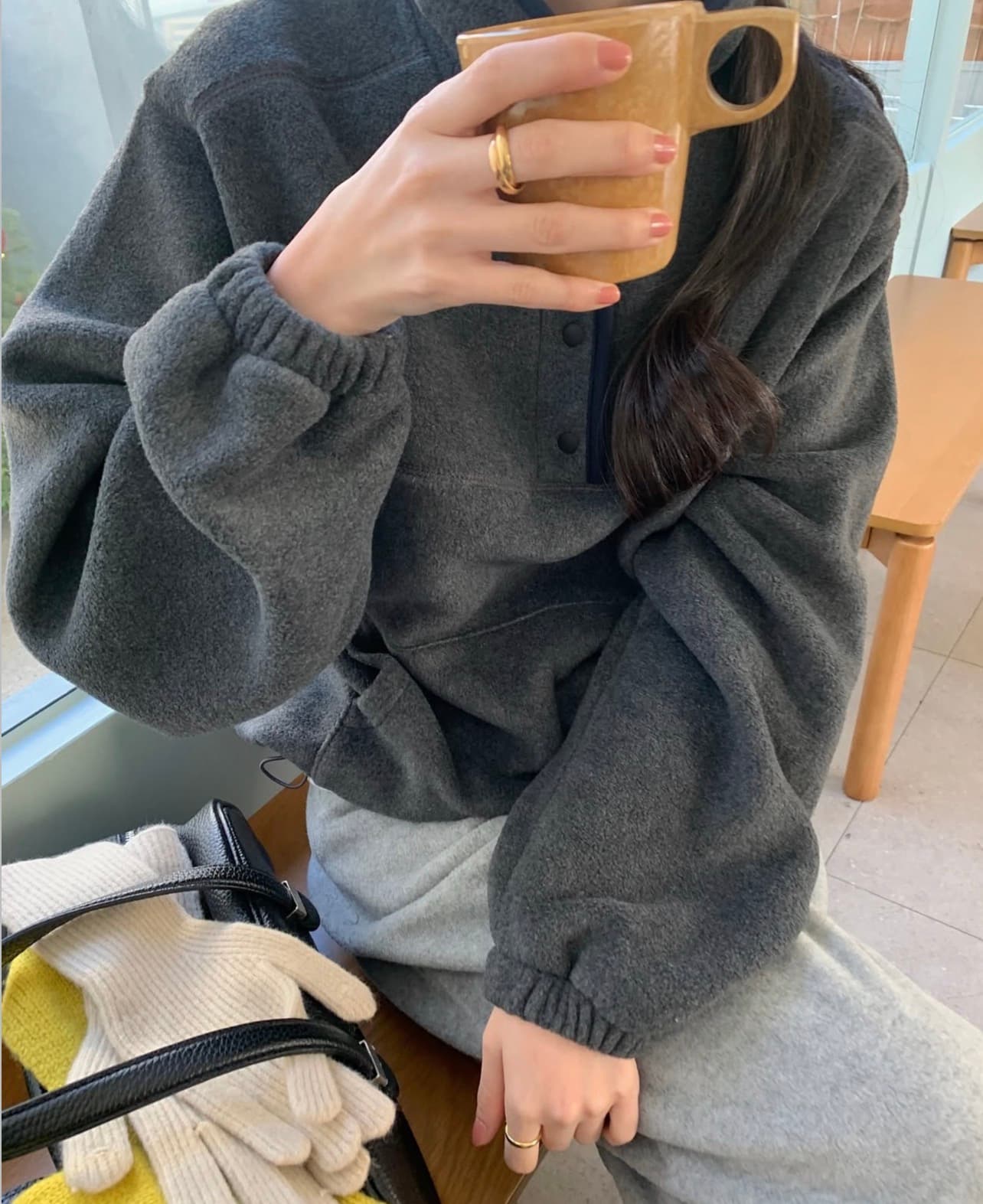 있음 선적 사이즈 업데이트 한국 chic 가을 겨울 새로운 한 부서 스탠드 칼라 캐주얼 플리스 다용도 후드티 이미지 4
