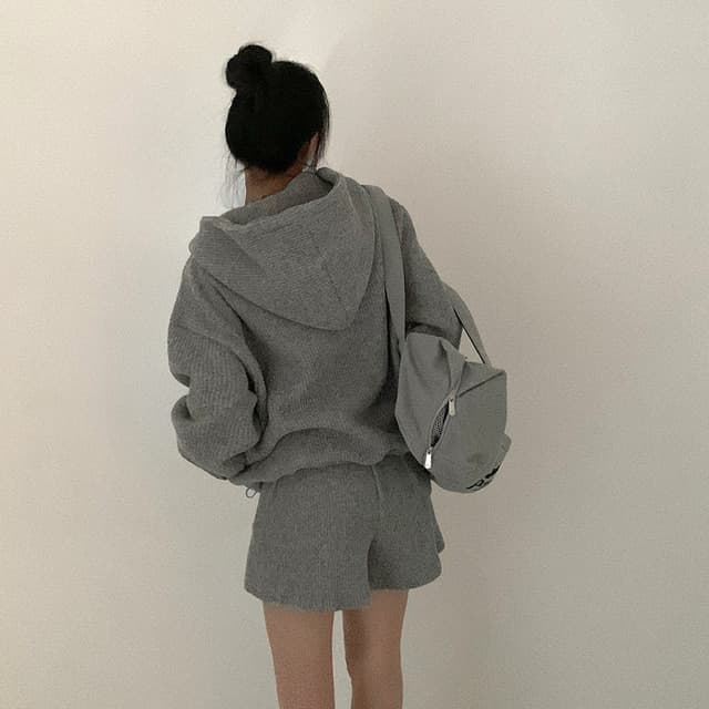 있음 선적 사이즈 업데이트 한국 chic 겨울 새로운 레트로 루즈핏 후드 맨위 반바지 투피스 슈트 상세 이미지 75