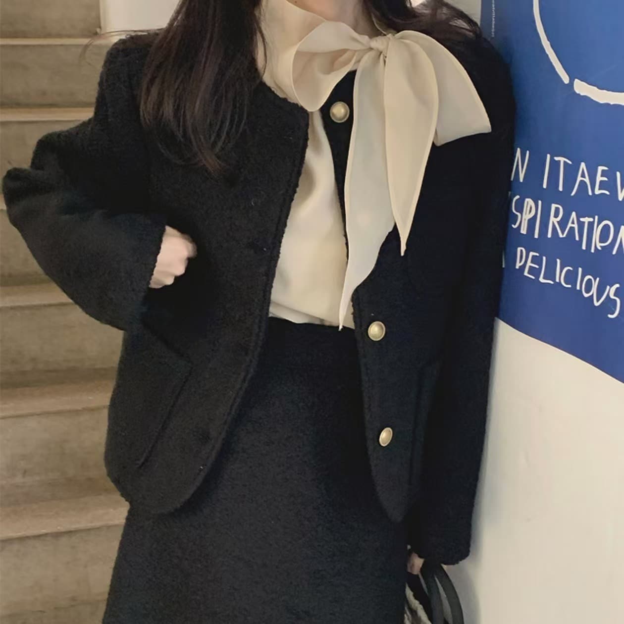 있음 선적 사이즈 업데이트 한국 chic 가을 새로운 프랑스식 디자인 센스 레이스업 나비 매듭 긴팔 셔츠 이미지 5