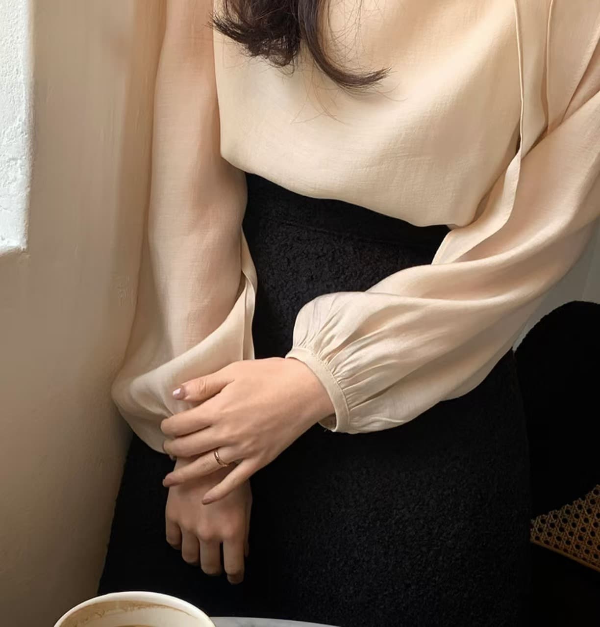 있음 선적 사이즈 업데이트 한국 chic 가을 새로운 프랑스식 디자인 센스 레이스업 나비 매듭 긴팔 셔츠 상세 이미지 3