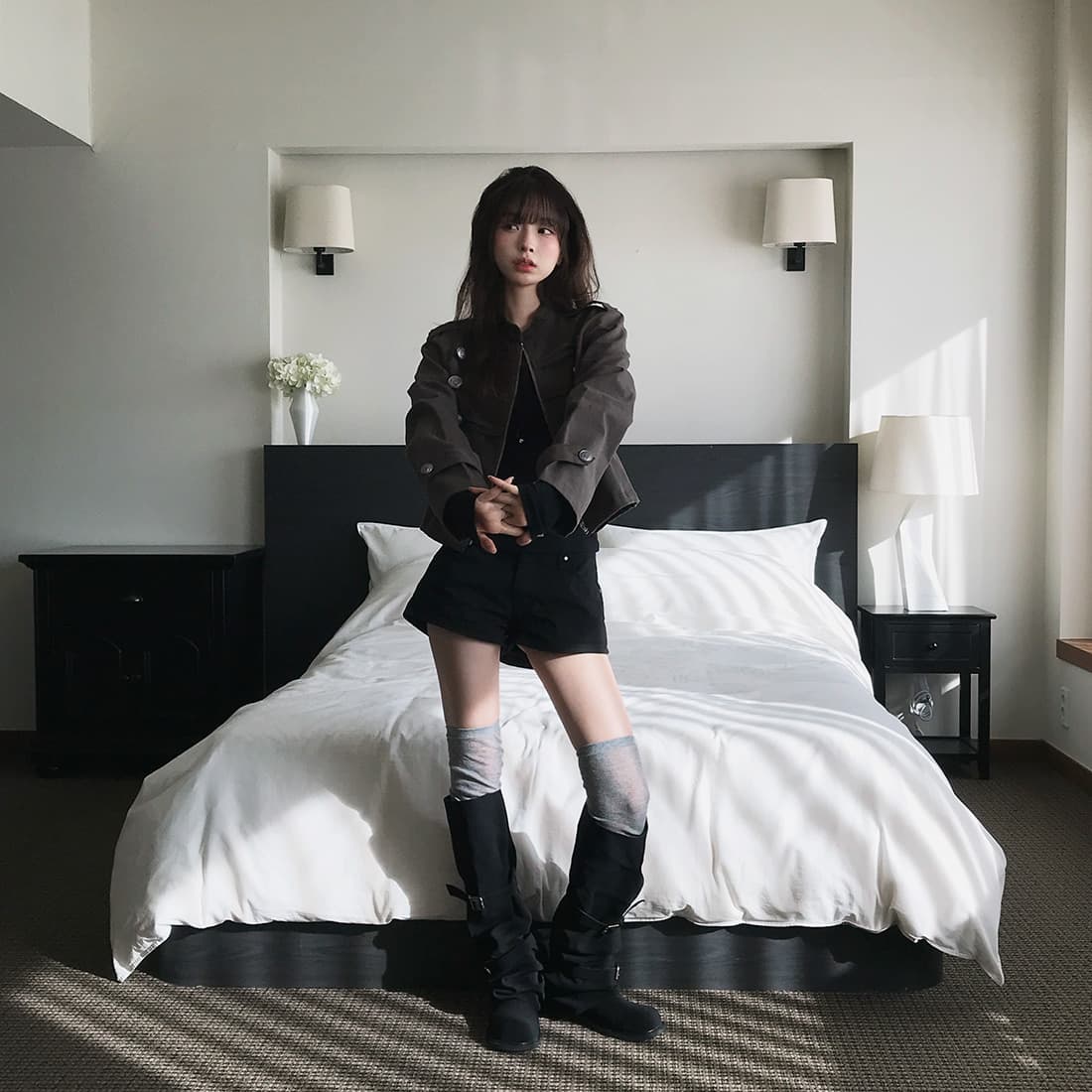 있음 선적 사이즈 업데이트 한국 chic 가을 겨울 새로운 레트로 스탠드 칼라 단추 지퍼 짧은 외투 상세 이미지 9