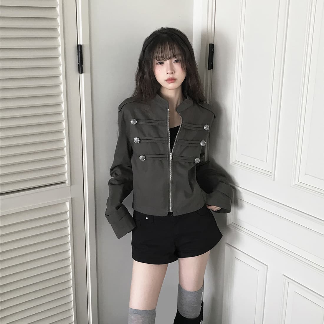 있음 선적 사이즈 업데이트 한국 chic 가을 겨울 새로운 레트로 스탠드 칼라 단추 지퍼 짧은 외투 상세 이미지 11