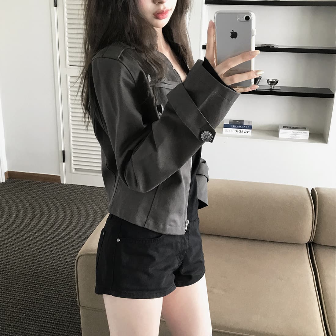 있음 선적 사이즈 업데이트 한국 chic 가을 겨울 새로운 레트로 스탠드 칼라 단추 지퍼 짧은 외투 상세 이미지 14