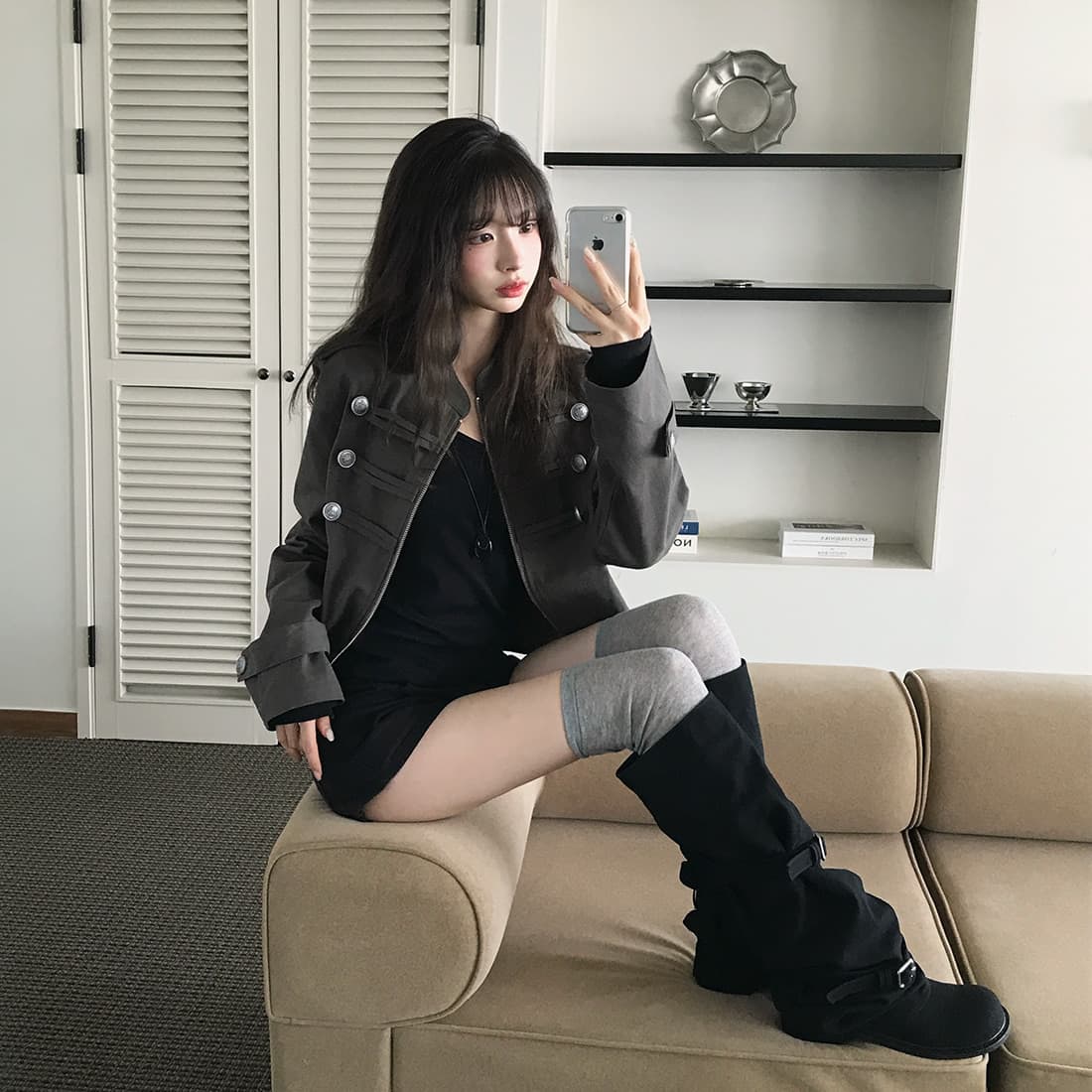 있음 선적 사이즈 업데이트 한국 chic 가을 겨울 새로운 레트로 스탠드 칼라 단추 지퍼 짧은 외투 상세 이미지 21