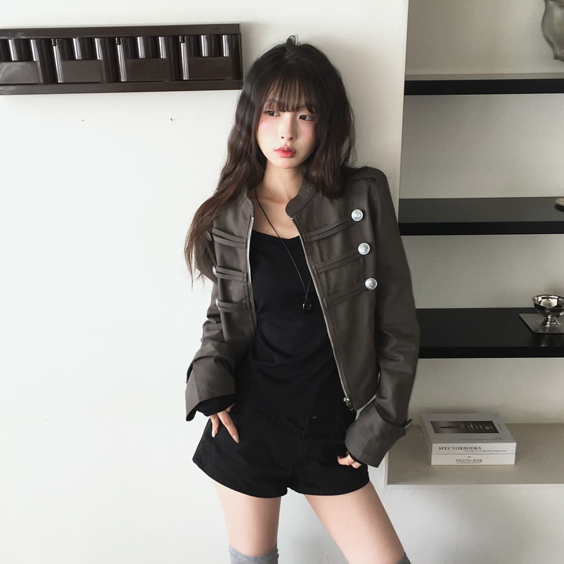 있음 선적 사이즈 업데이트 한국 chic 가을 겨울 새로운 레트로 스탠드 칼라 단추 지퍼 짧은 외투 상세 이미지 23