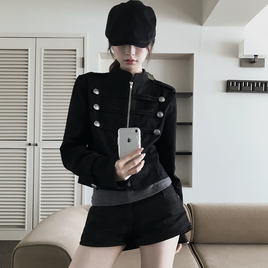 있음 선적 사이즈 업데이트 한국 chic 가을 겨울 새로운 레트로 스탠드 칼라 단추 지퍼 짧은 외투 상세 이미지 24
