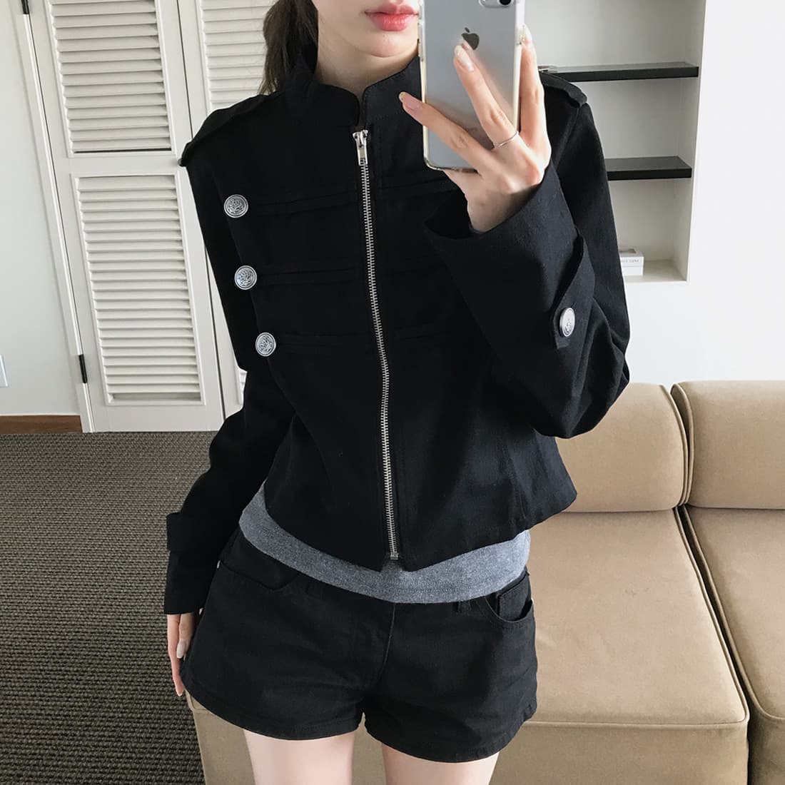 있음 선적 사이즈 업데이트 한국 chic 가을 겨울 새로운 레트로 스탠드 칼라 단추 지퍼 짧은 외투 상세 이미지 28