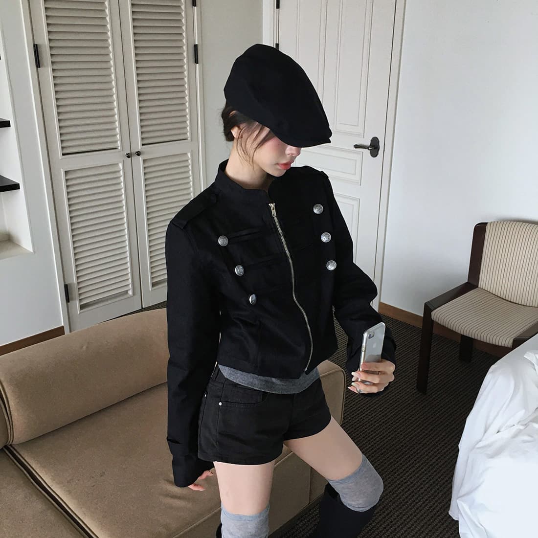 있음 선적 사이즈 업데이트 한국 chic 가을 겨울 새로운 레트로 스탠드 칼라 단추 지퍼 짧은 외투 상세 이미지 29